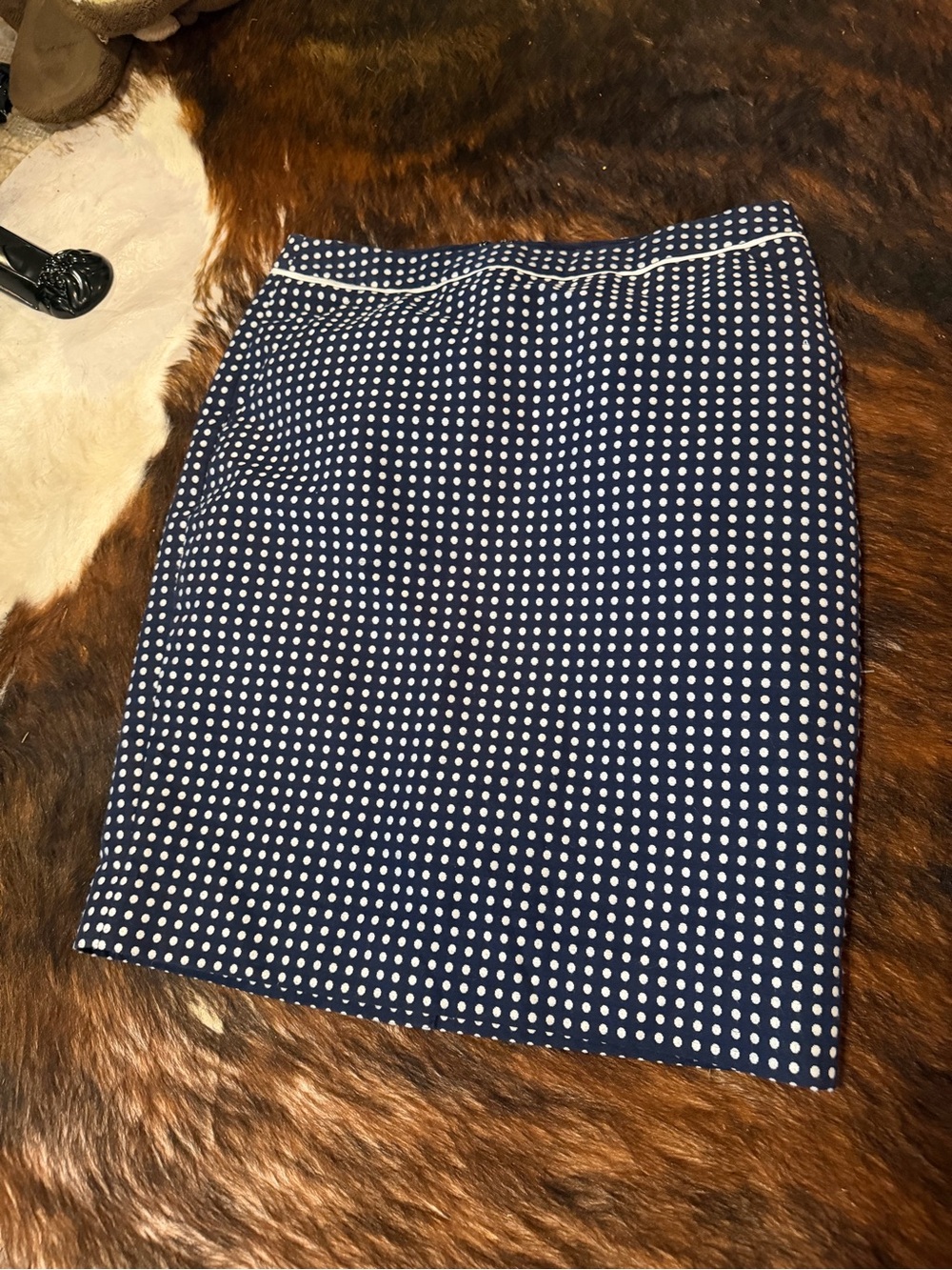 Anne Klein Navy and White Polka Dot Pencil Skirt